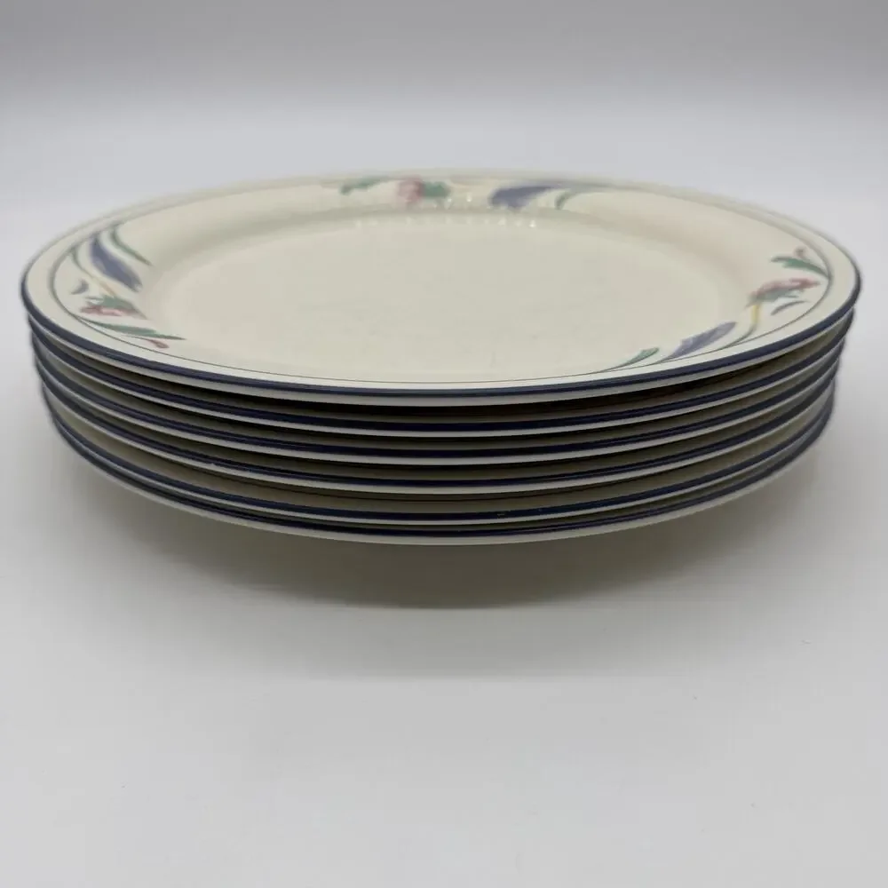 Set of 6 Lenox Chinastone POPPIES ON BLUE 10.5” Dinner Plate Plates Set USA